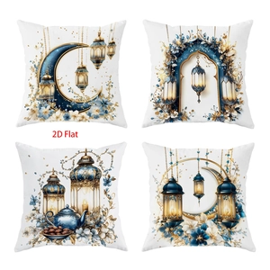 Plush Polyester Ramadan Eid Mubarak Cushion Covers Moon Lantern Floral Digital Printed Sofa Throw Pillow Cases Home Decor