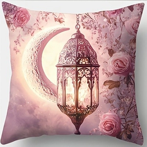 Housse de coussin carrée lune fleurie pour décoration canapé festival du ramadan