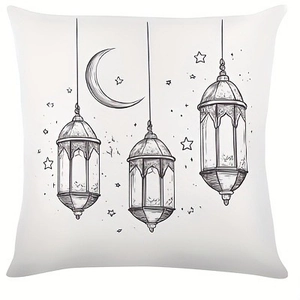 Minimalist square throw pillow cover featuring celestial moon and stars line art decor