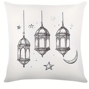 Minimalist moon and star throw pillow cover with traditional hanging lanterns pattern