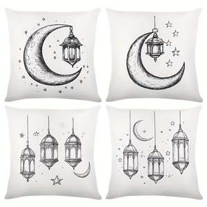 Ramadan Eid Mubarak Cushion Cover White Polyester Minimalist Moon Star Lantern Decorative Throw Pillow Case For Home Living Room Sofa