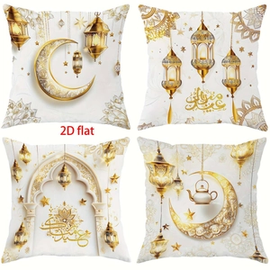Ramadan Eid Mubarak Decorative Throw Pillow Cover Polyester Gold Moon Star Lantern Ethnic Pattern Square Cushion Case