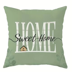 Sage green decorative square pillowcase featuring white Home Sweet Home lettering