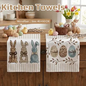 Easter Bunny Egg Kitchen Towel Microfiber Absorbent Dishcloth For Spring Holiday Home Decoration Party Supply Festive Tea Towel