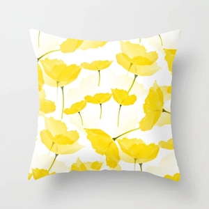 Square pillowcase featuring vibrant yellow watercolor floral pattern on a white base