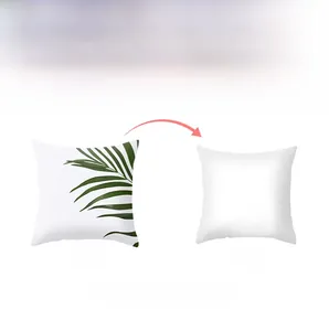 Detailed front and back view of tropical green palm leaf print on white cushion cover