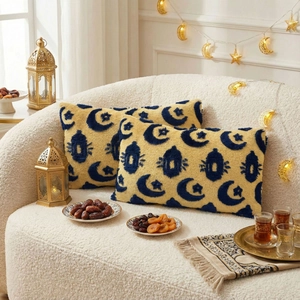Set of two plush moon and lantern throw pillow covers for festive home sofa decor