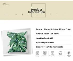 Detail specifications of 45x45cm tropical monstera peach skin pillowcase with washing icons