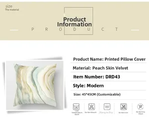 Detail of peach skin fabric cushion cover with 45x45cm teal marble print and texture