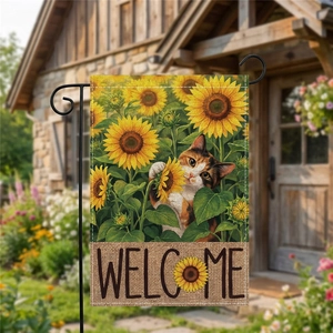 Double Sided Polyester Garden Flag Nordic Rustic Outdoor Yard Decor Flower Animal Welcome Banner For Spring Summer Home Garden