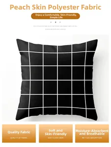 Detail of peach skin polyester pillowcase showing the soft texture and black grid pattern
