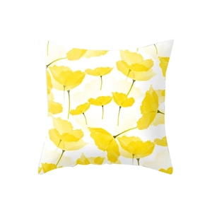 Soft peach skin square pillow cover with artistic yellow poppy watercolor floral print