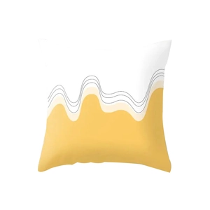 Modern geometric decorative pillowcase with yellow and white wave patterns on plain background