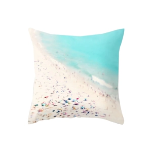 Square peach skin pillowcase featuring a colorful aerial beach photography print