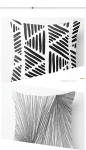 Detail of geometric peach skin pillow covers showing striped and sketch patterns