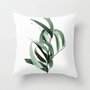 Tropical eucalyptus leaf printed white polyester throw pillow cover for home and office decor