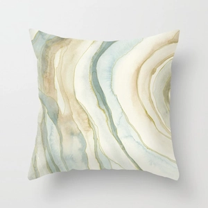 Modern geometric pillow cover with sage green marble pattern and gold accents