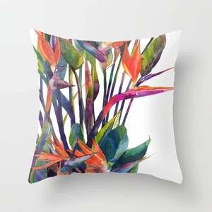 Tropical bird of paradise flower pillowcase in soft peach skin fabric for sofa decor