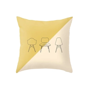Modern geometric square cushion cover in ginger and cream with mid-century chair pattern