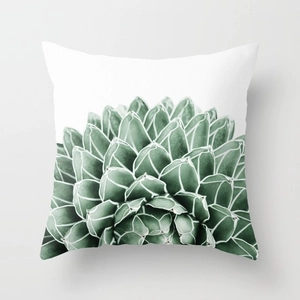 Detail of square pillowcase with realistic green succulent plant agave pattern