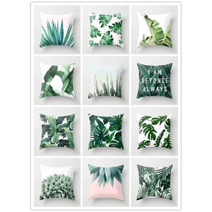 Set of 12 tropical plant cushion covers featuring green leaves and palm tree patterns