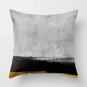 Modern abstract geometric pillow cover with gray and gold ink patterns for office