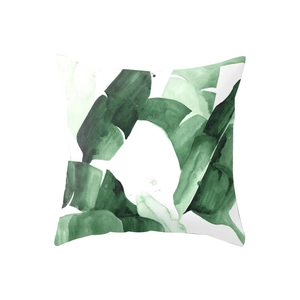 Square peach skin pillowcase featuring tropical banana leaf watercolor patterns