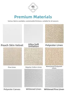 Detail view of nine fabric textures including peach skin and linen for geometric pillows