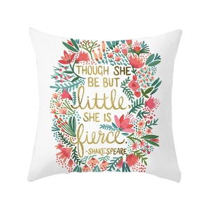 Floral peach skin pillow case featuring Shakespeare quote print for home sofa decor