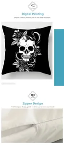 Close-up of white invisible zipper on Nordic geometric black and white throw pillow case