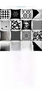 Detail of Nordic geometric peach skin pillowcase with black and white graphic patterns