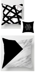 Detailed view of Nordic black and white geometric peach skin pillowcase textures