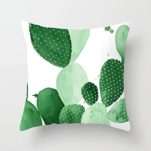 Detailed view of square pillowcase featuring watercolor green cactus pattern on soft fabric