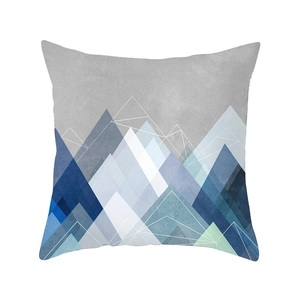Modern abstract blue mountain geometric print pillow cover in peach skin fabric