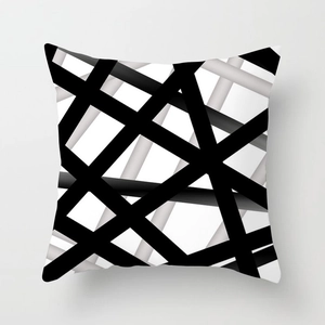 Nordic minimalist black and white geometric throw pillow cover with abstract pattern