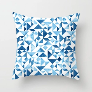 Modern square pillow with blue watercolor geometric triangle print for home decor