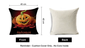 Halloween pumpkin linen pillowcase 45x45cm front and back view detail showing the texture
