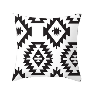 Nordic black and white geometric Aztec pillowcase in peach skin velvet with tribal patterns