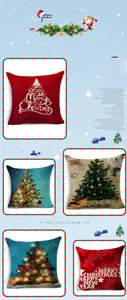 Lot de cinq housses de coussin en lin avec motifs de sapins de Noël et de flocons