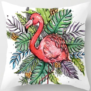 Housse de coussin flamant tropical avec feuilles de palmier et ananas aquarelle