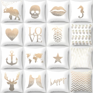 Modern Minimalist Peach Skin Polyester Cushion Cover White Gold Glitter Printed Geometric Animal Pattern Pillowcase For Home Decor