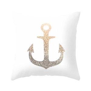 Minimalist square cushion cover with gold glitter anchor pattern on a white base