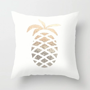 Minimalist white square throw pillow cover featuring a metallic sequin pineapple pattern