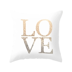 Modern white square pillowcase with shimmering rose gold LOVE glitter lettering