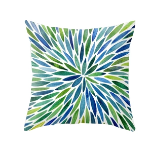 Abstract geometric watercolor peach skin pillowcase with blue and green leaf patterns