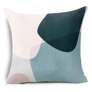 Modern geometric pattern throw pillow cover with blue and cream Nordic art design