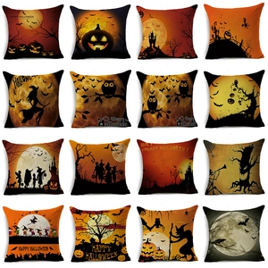 Set of 16 Halloween throw pillow covers with pumpkin witch and bat designs