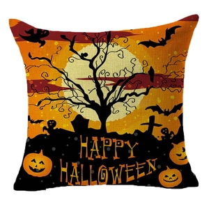 Halloween pumpkin decorative pillow case with spooky moon and bats for sofa