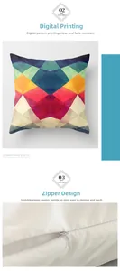 Detail van kussenhoes met geometrisch patroon, onzichtbare rits en digitale bedrukking