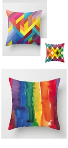 Set van drie moderne Scandinavische kussenslopen met geometrische en regenboogpatronen